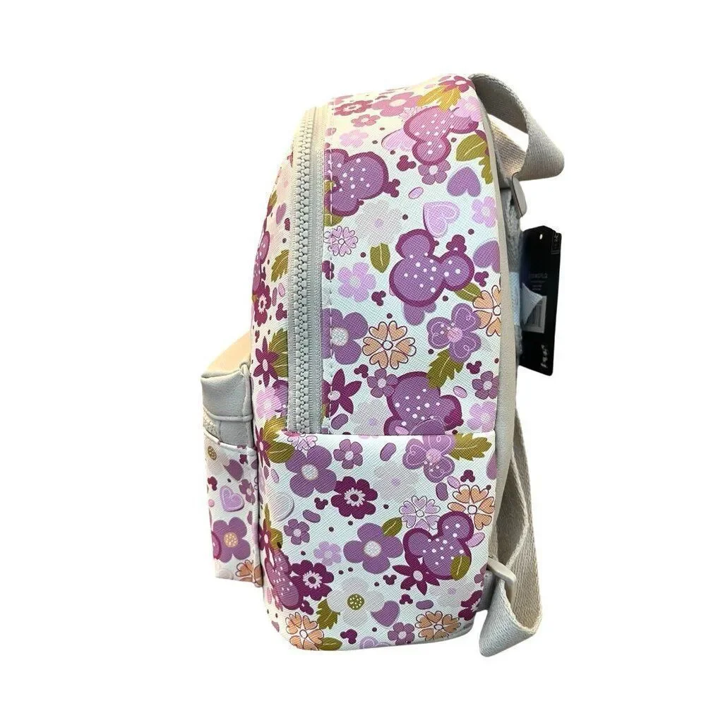 Disney Pink Floral Mini Backpack Mickey Mouse Ears Print Hearts Bioworld NWT - Picture 4 of 7